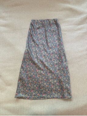 Francesca's Collections Blue Floral Maxi Skirt with Pink Accents